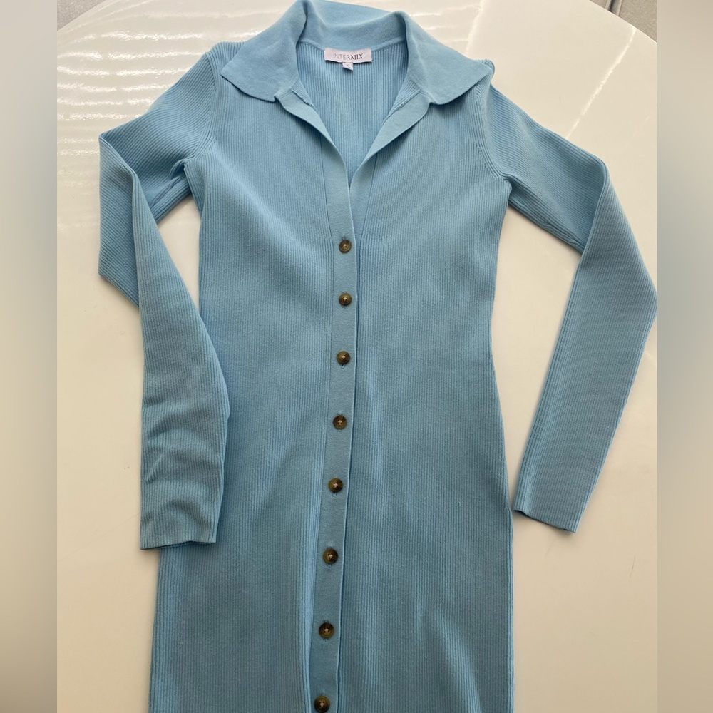 Blue Button-Up Knit Dress